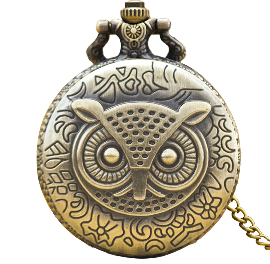 Retro Charm Neutral Fashion Owl Carving Quartz Steampunk Pocket Watch Men's and Women's Necklace Pendant Gift