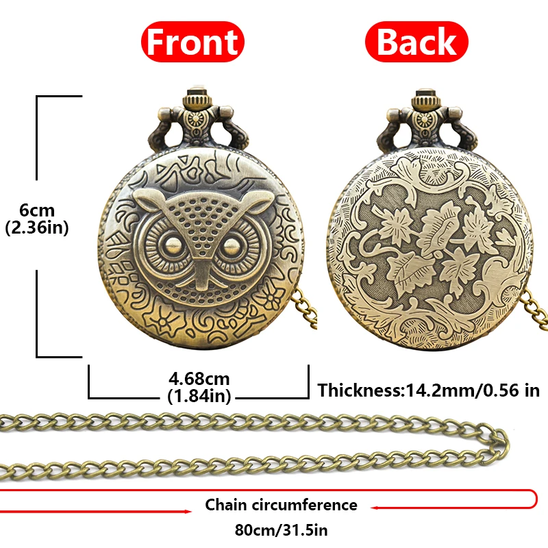 Retro Charm Neutral Fashion Owl Carving Quartz Steampunk Pocket Watch Men's and Women's Necklace Pendant Gift