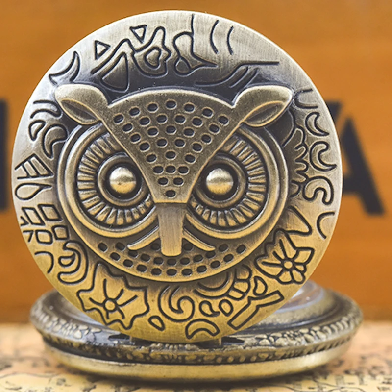 Retro Charm Neutral Fashion Owl Carving Quartz Steampunk Pocket Watch Men's and Women's Necklace Pendant Gift