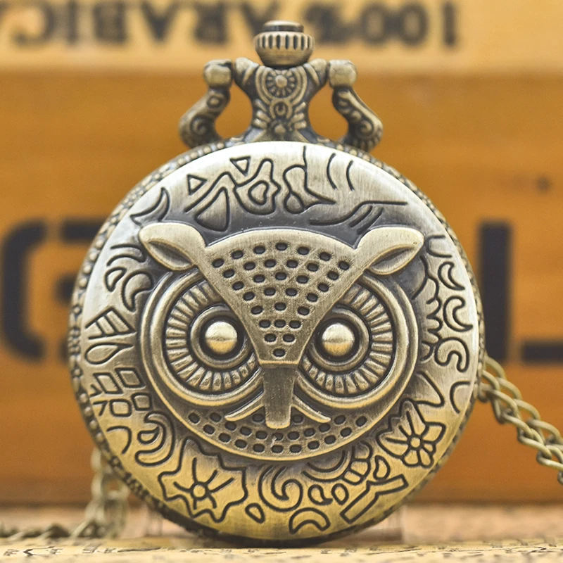 Retro Charm Neutral Fashion Owl Carving Quartz Steampunk Pocket Watch Men's and Women's Necklace Pendant Gift