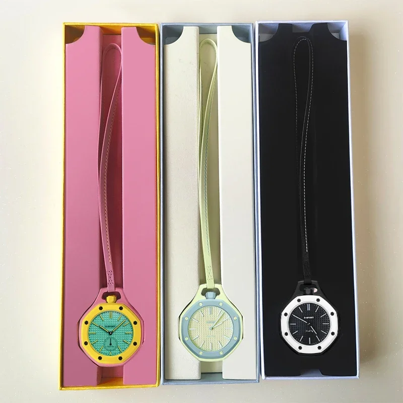 New Fashion Octagonal Pocket Watch Simple Hanging Necklace Quartz Watch Students Neck Pendant Watches Top Gifts for Men Women