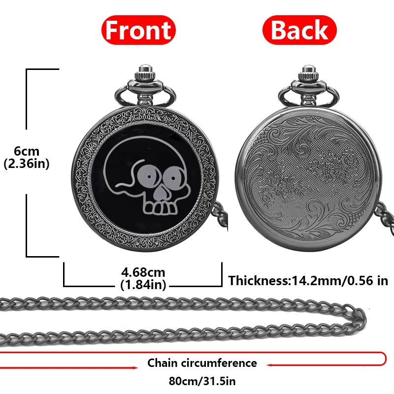Retro Charm Neutral Fashion Skull Printed Quartz Pocket Watch Steampunk Men's and Women's Necklace Pendant Gift
