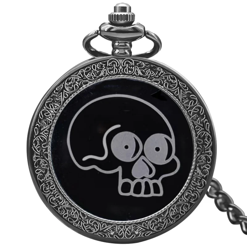 Retro Charm Neutral Fashion Skull Printed Quartz Pocket Watch Steampunk Men's and Women's Necklace Pendant Gift