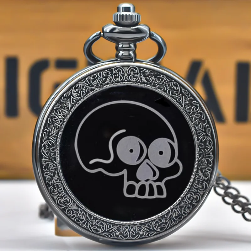 Retro Charm Neutral Fashion Skull Printed Quartz Pocket Watch Steampunk Men's and Women's Necklace Pendant Gift