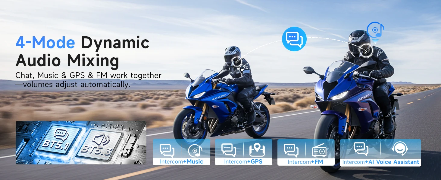 Moman Motorcycle Intercom H2S Motorbike Helmet Speaker 2-Way 1000M Communication Headset with Triple Noise Cancellation Hi-Fi