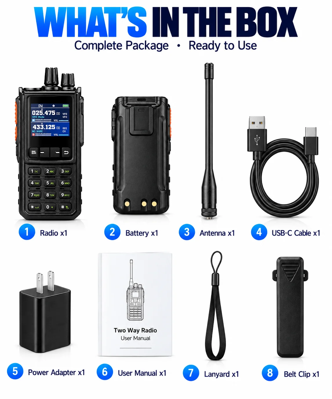Analog Two Way Radio 4800mAh Walkie Talkie with Shortwave LW MW SW, Air Band AM, NOAA, FM, USB LSB CW, 960 Channel, VOX, Frequen