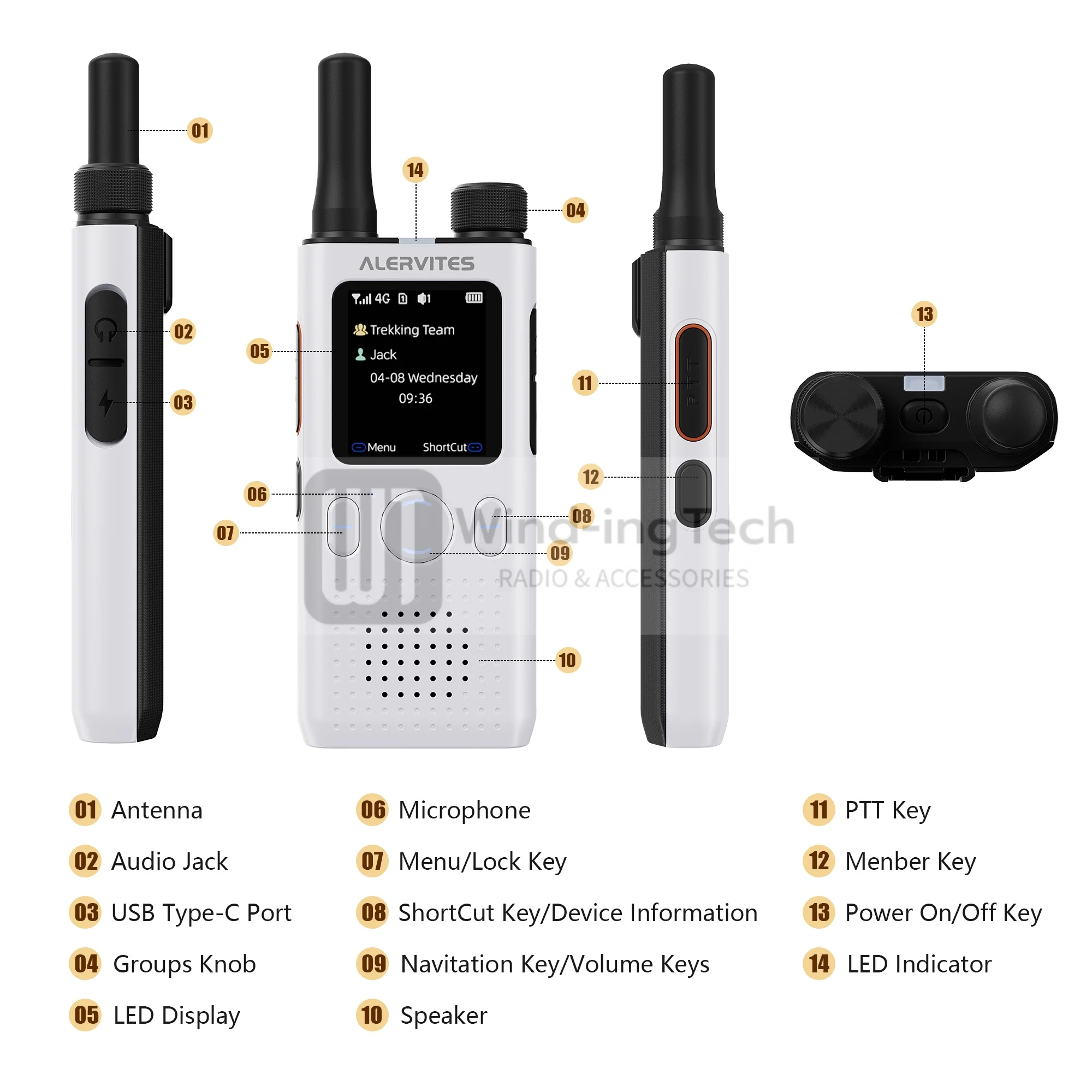 ALERVITES AT1 PoC Global Walkie Talkie Nationwide Coverage Unlimited Distance 4G LTE USB-C Charging US/EU Ultra-light Thin Radio