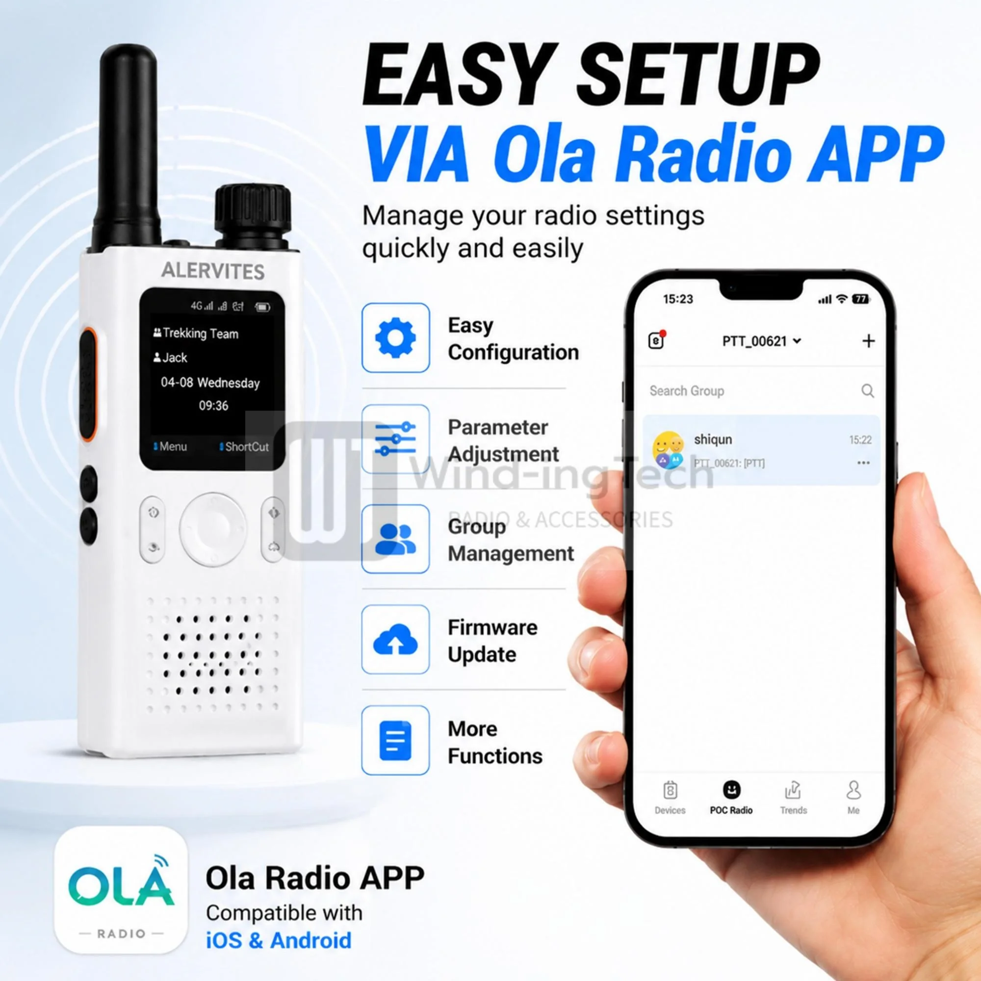 ALERVITES AT1 PoC Global Walkie Talkie Nationwide Coverage Unlimited Distance 4G LTE USB-C Charging US/EU Ultra-light Thin Radio