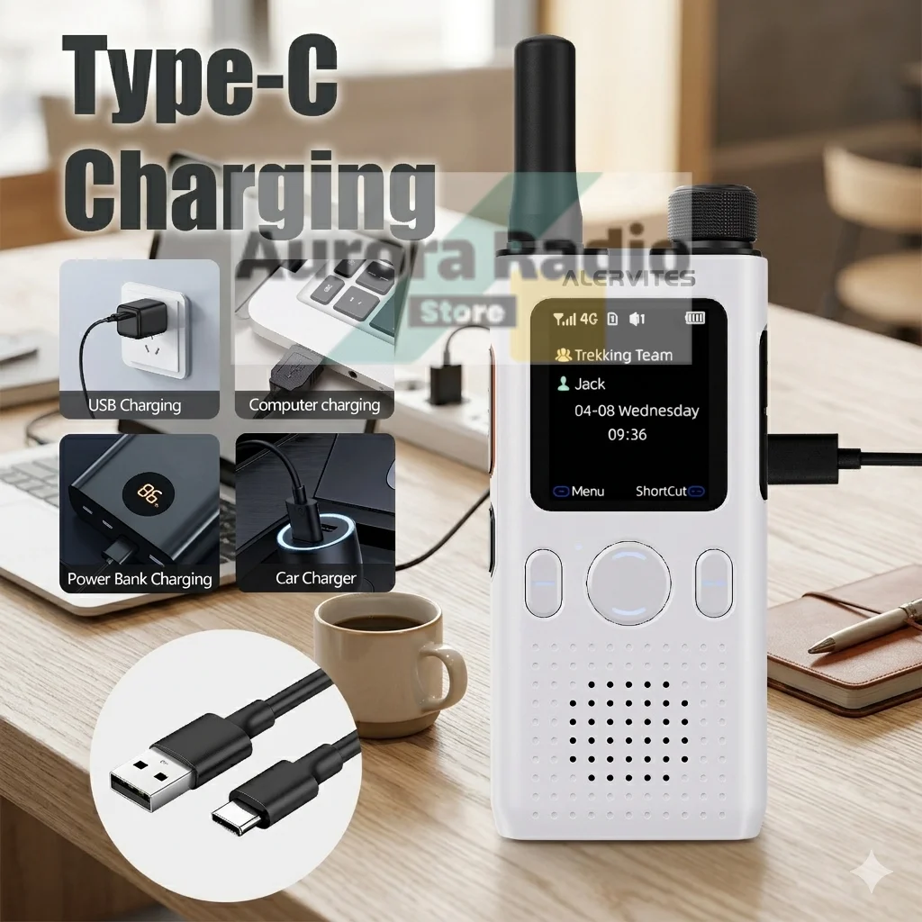 ALERVITES PoC AT1 Global Walkie Talkie Baofeng Radio 4G LTE EU/US Version Optional Group Call Support Multi-Language Menu USB-C