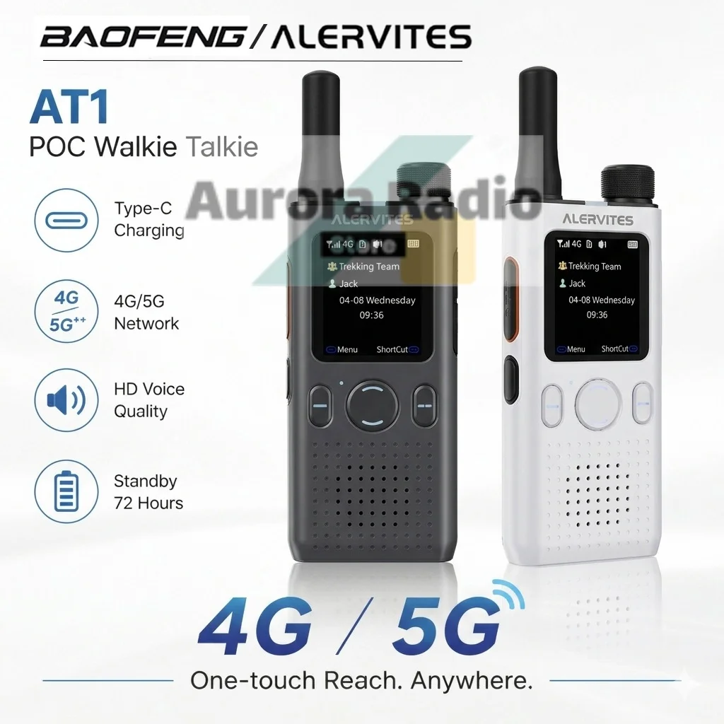 ALERVITES PoC AT1 Global Walkie Talkie Baofeng Radio 4G LTE EU/US Version Optional Group Call Support Multi-Language Menu USB-C