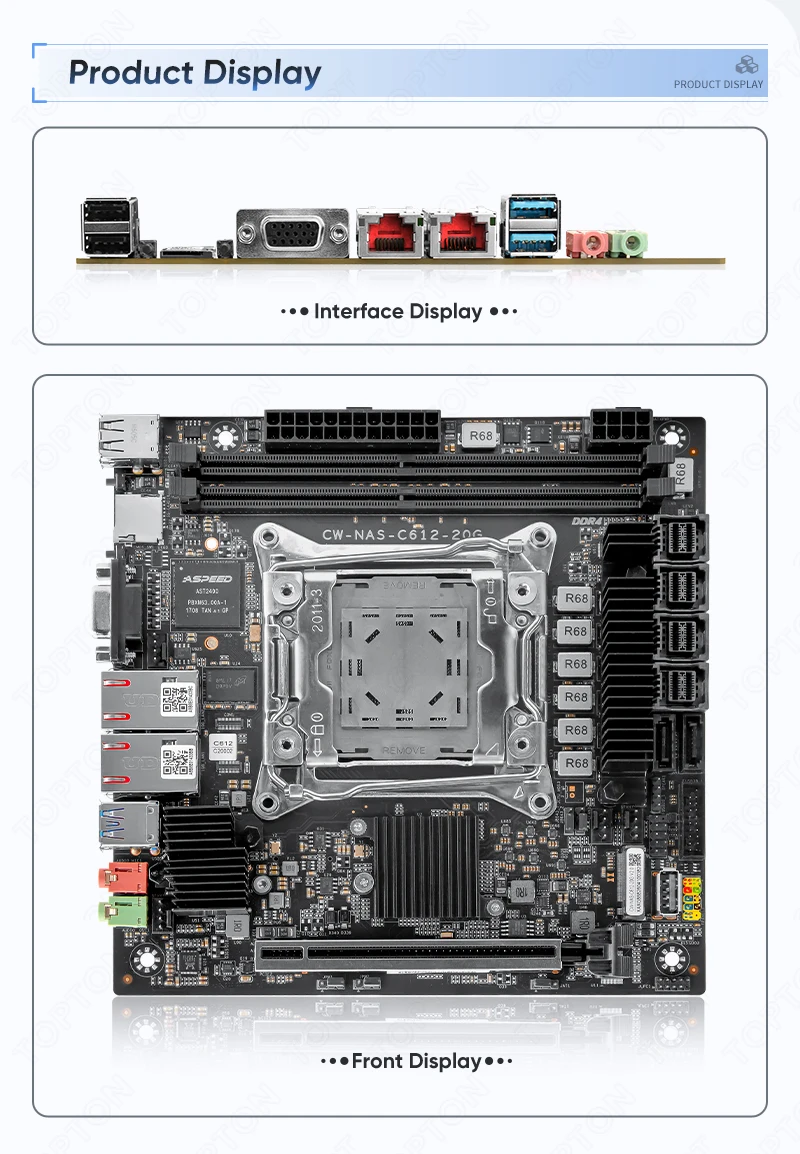 Topton 2x 10GbE LAN C612 ITX NAS Motherboard Intel LGA2011-3 XEON E5 V4 V3 Max 10*SATA 4*NVMe PCIE X16 Firewall Server Mainboard