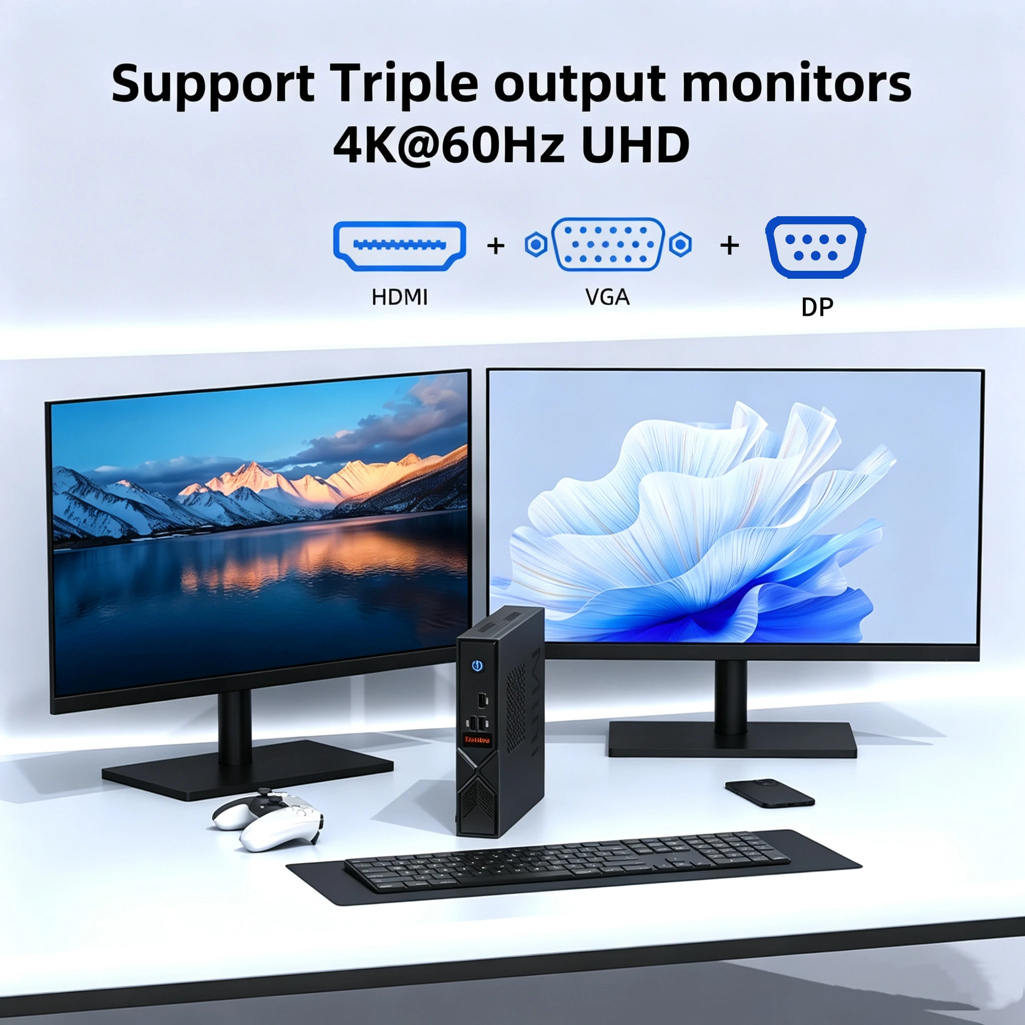 TexHoo MINI PC I5 7300HQ Procesador DDR3 16GB RAM 256GB/512GB SSD WIFI5 BT4.0 Portable Windows10 Desktop Computer 9 USB Ports
