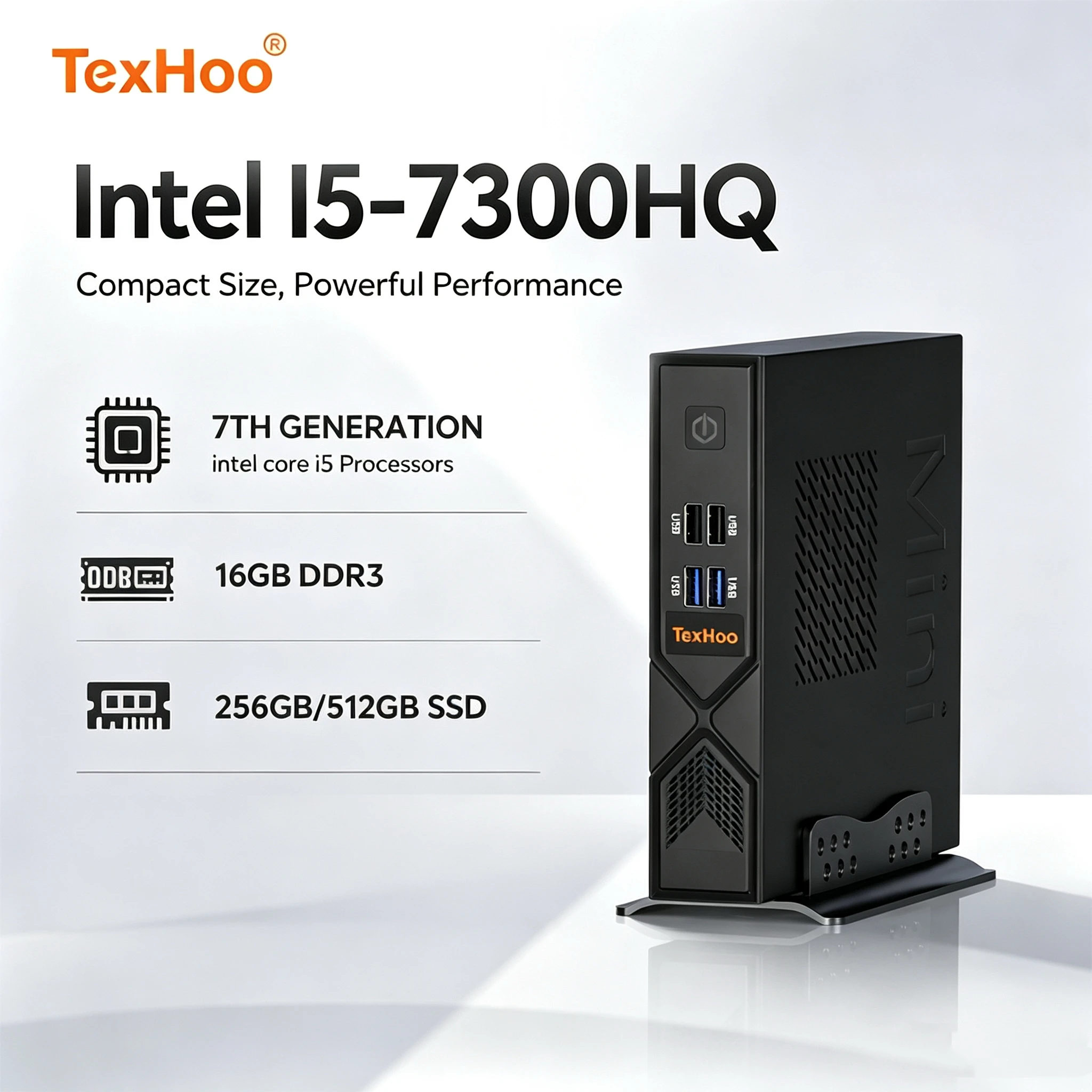 TexHoo MINI PC I5 7300HQ Procesador DDR3 16GB RAM 256GB/512GB SSD WIFI5 BT4.0 Portable Windows10 Desktop Computer 9 USB Ports
