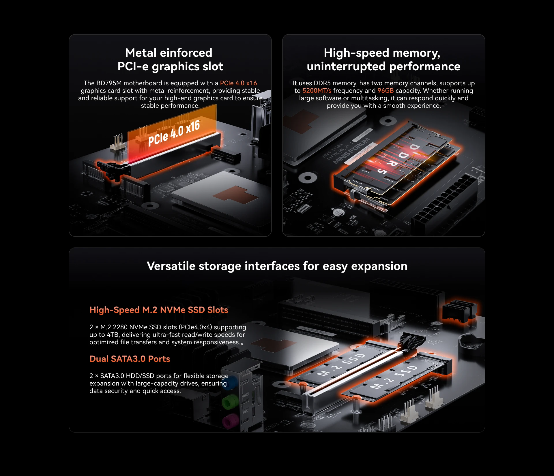MINISFORUM BD795M M-ATX Gaming NAS Motherboard AMD Ryzen 9 7945HX 16C/32T 2*NVMe 2*DDR5 2*SATA3.0 2.5G LAN PCIe4.0 x16 Mini PC