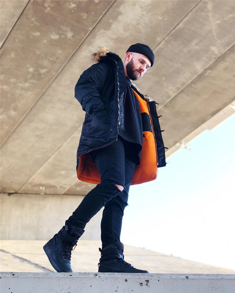 N-3B Winter ALASKA Coat Men Fur Hood Slim Fit Thick Parka Padded Military Jacket for Cold Weather