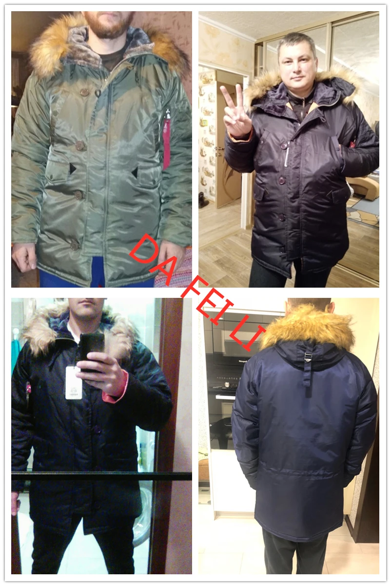 N-3B Winter ALASKA Coat Men Fur Hood Slim Fit Thick Parka Padded Military Jacket for Cold Weather