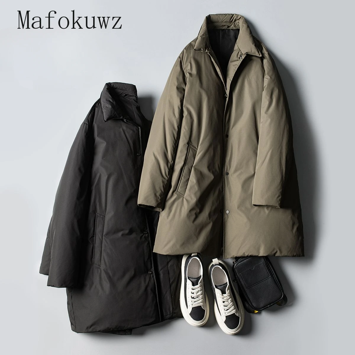 Winter Lapel Mid-length Cotton-padded Coat Fashion Men's Loose Casual High Street Overcoat Men Parkas Tops Male Clothes