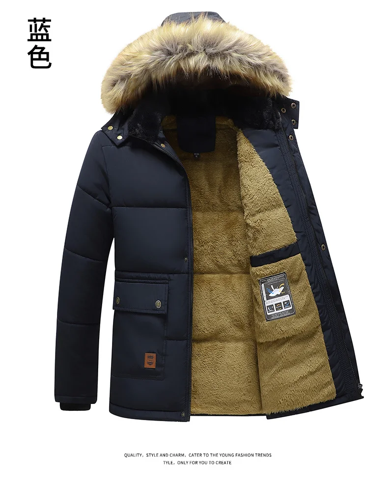 Thickened Coat Fashion Warm Thick Fleece Parkas Men Waterproof Hooded Parka Jacket Winter Men Casual Padded Parkas Warm Clothes