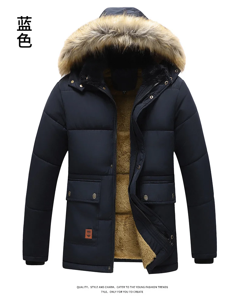 Thickened Coat Fashion Warm Thick Fleece Parkas Men Waterproof Hooded Parka Jacket Winter Men Casual Padded Parkas Warm Clothes