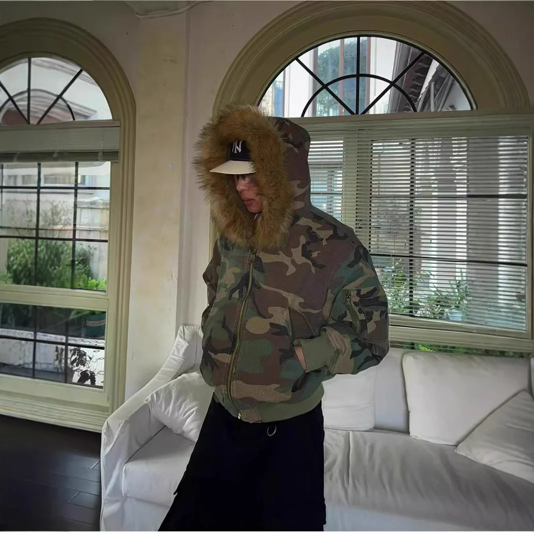 Men s Winter Coat Warm Double Sided Camouflage Jacket Thick Cotton Parka with Fur Collar Outdoor Military Style Trench Coat