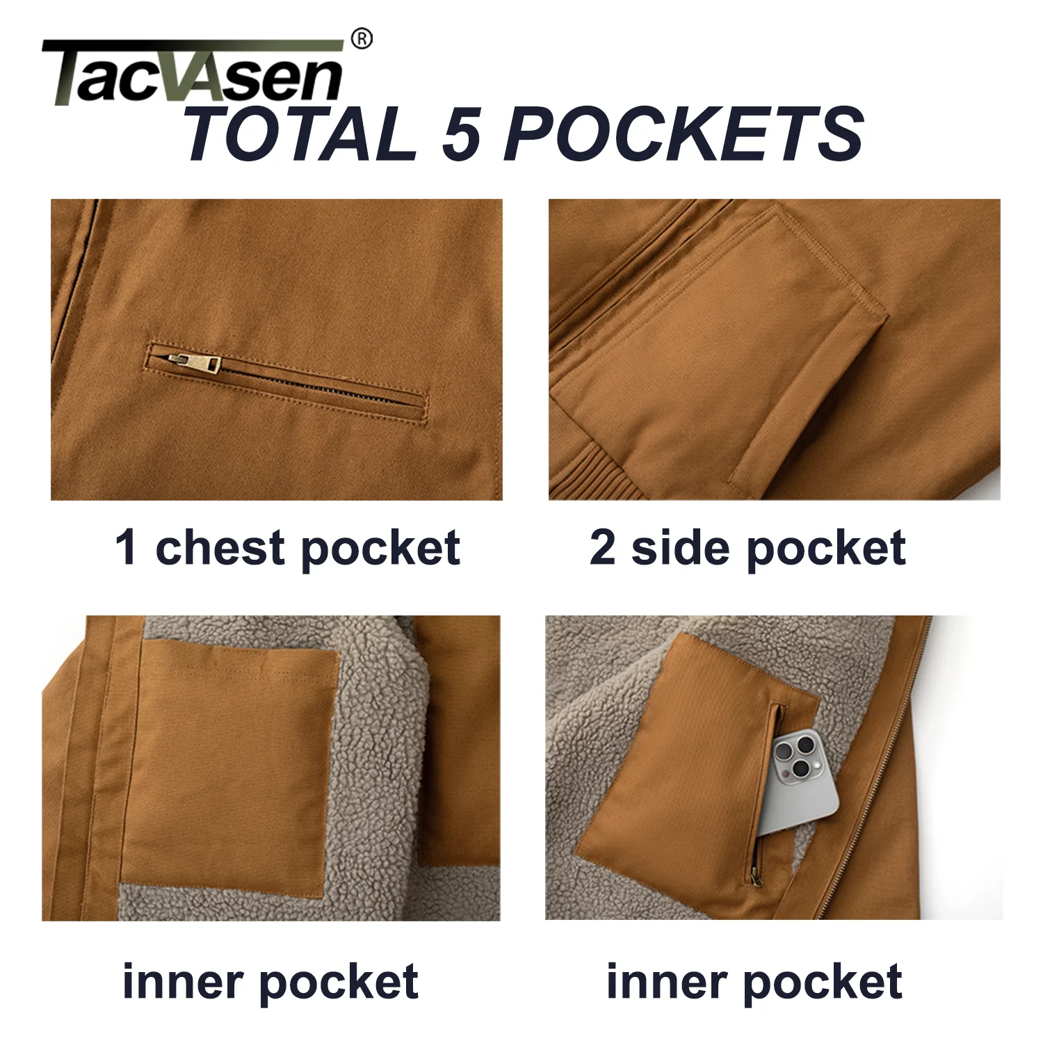 TACVASEN Men's Hooded Work Sherpa Insulated Jacket Winter Fleece Lined Duck Heavy Duty Canva Cotton Coat with Hoodie Waterproof