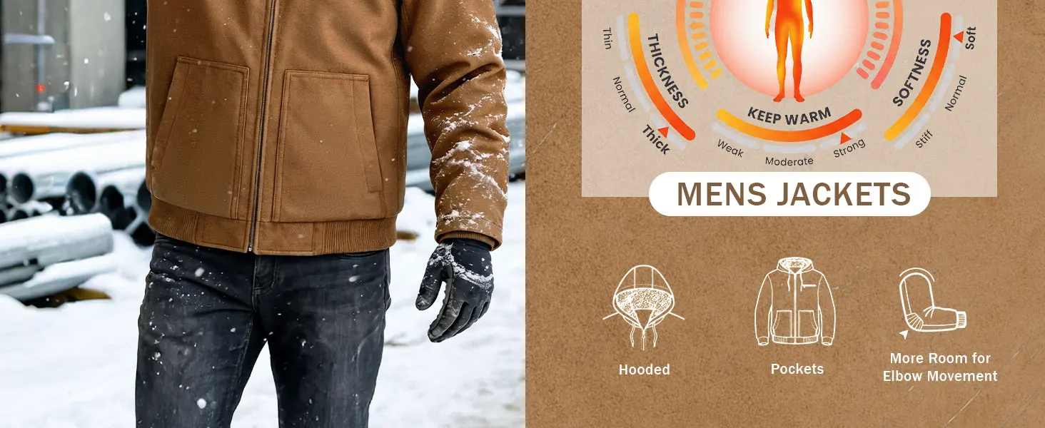 TACVASEN Men's Hooded Work Sherpa Insulated Jacket Winter Fleece Lined Duck Heavy Duty Canva Cotton Coat with Hoodie Waterproof