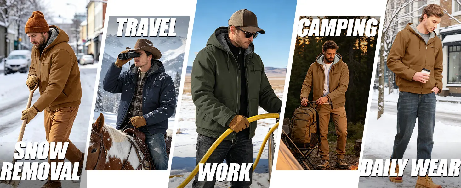TACVASEN Men's Hooded Work Sherpa Insulated Jacket Winter Fleece Lined Duck Heavy Duty Canva Cotton Coat with Hoodie Waterproof