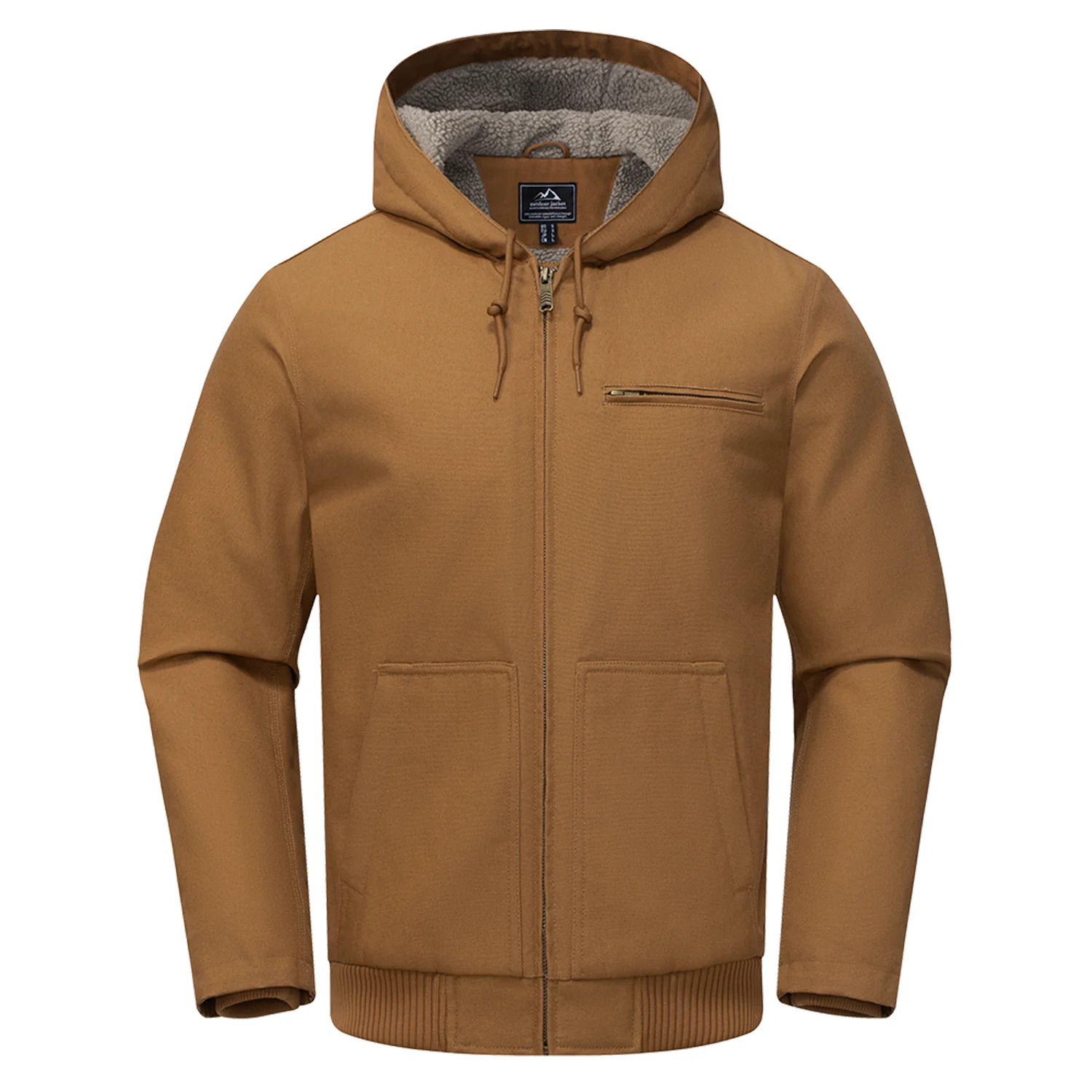TACVASEN Men's Hooded Work Sherpa Insulated Jacket Winter Fleece Lined Duck Heavy Duty Canva Cotton Coat with Hoodie Waterproof