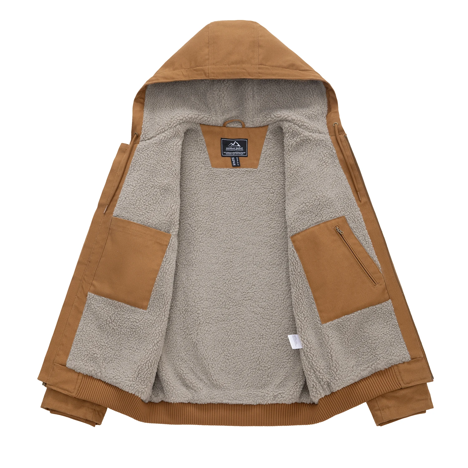 TACVASEN Men's Hooded Work Sherpa Insulated Jacket Winter Fleece Lined Duck Heavy Duty Canva Cotton Coat with Hoodie Waterproof