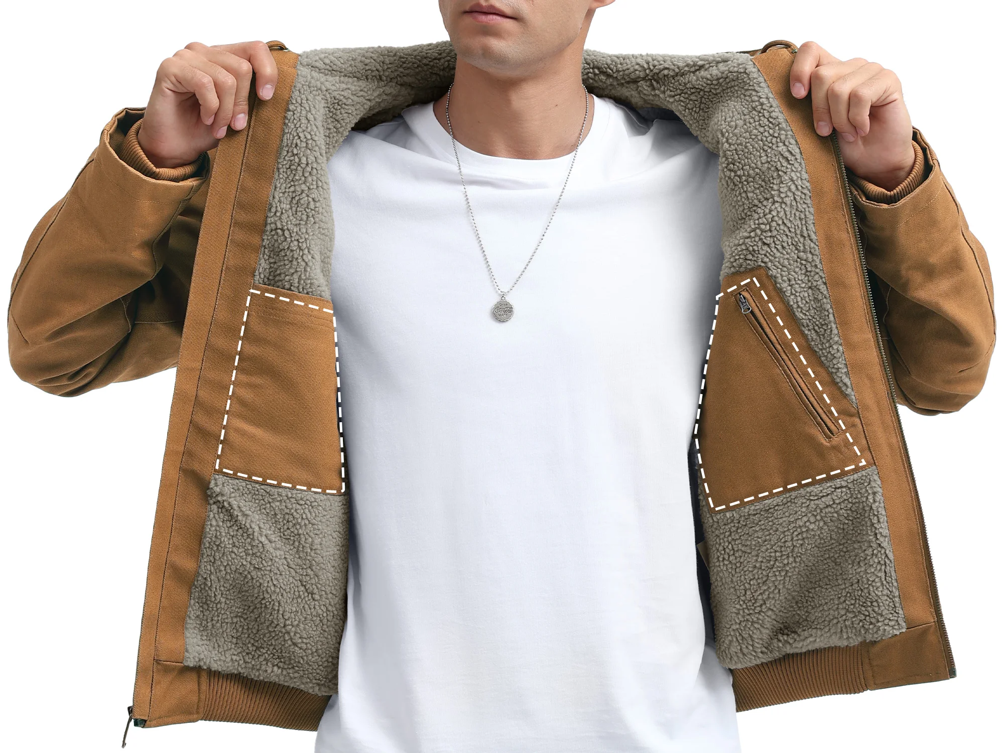TACVASEN Men's Hooded Work Sherpa Insulated Jacket Winter Fleece Lined Duck Heavy Duty Canva Cotton Coat with Hoodie Waterproof