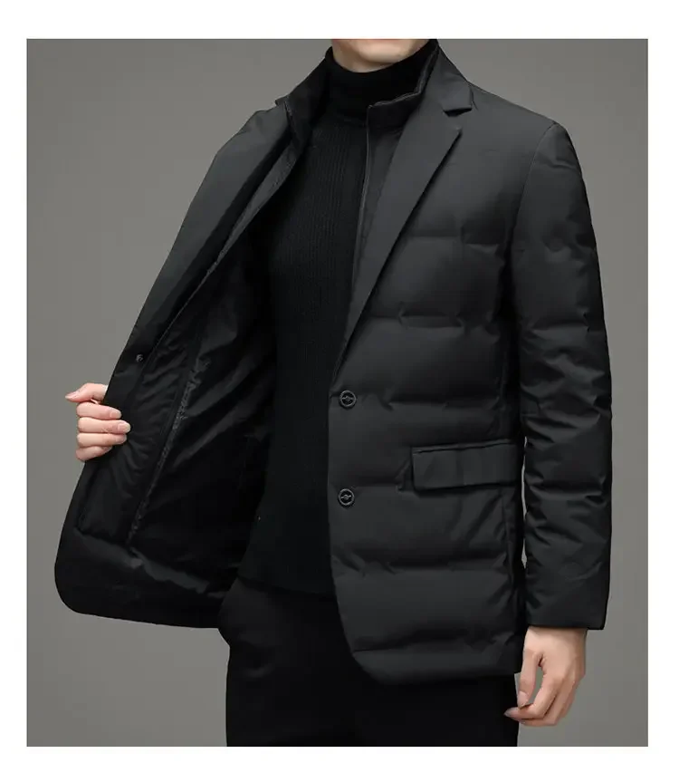 Winter New Fashion Suit Blazers Clothes Men's Solid Color Detachable Stand Collar Long Sleeve Casual Business Trendy Down Coats