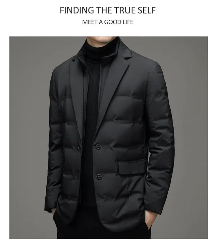 Winter New Fashion Suit Blazers Clothes Men's Solid Color Detachable Stand Collar Long Sleeve Casual Business Trendy Down Coats