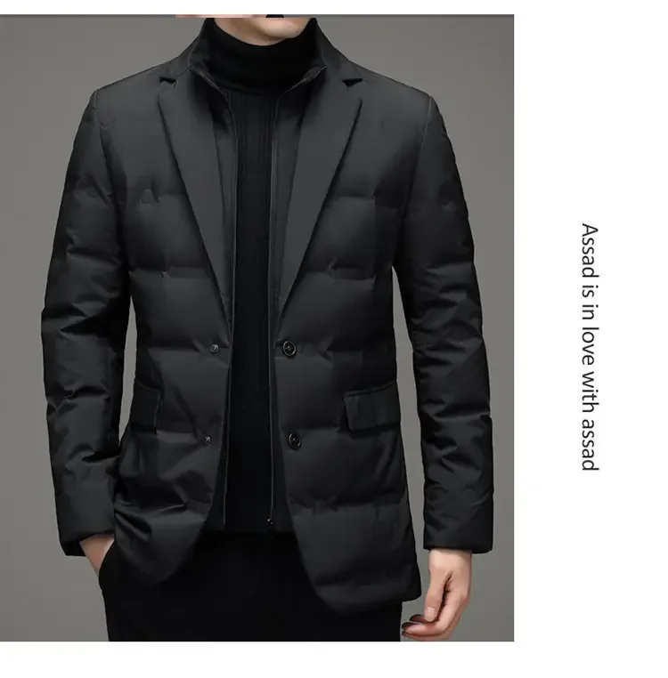 Winter New Fashion Suit Blazers Clothes Men's Solid Color Detachable Stand Collar Long Sleeve Casual Business Trendy Down Coats