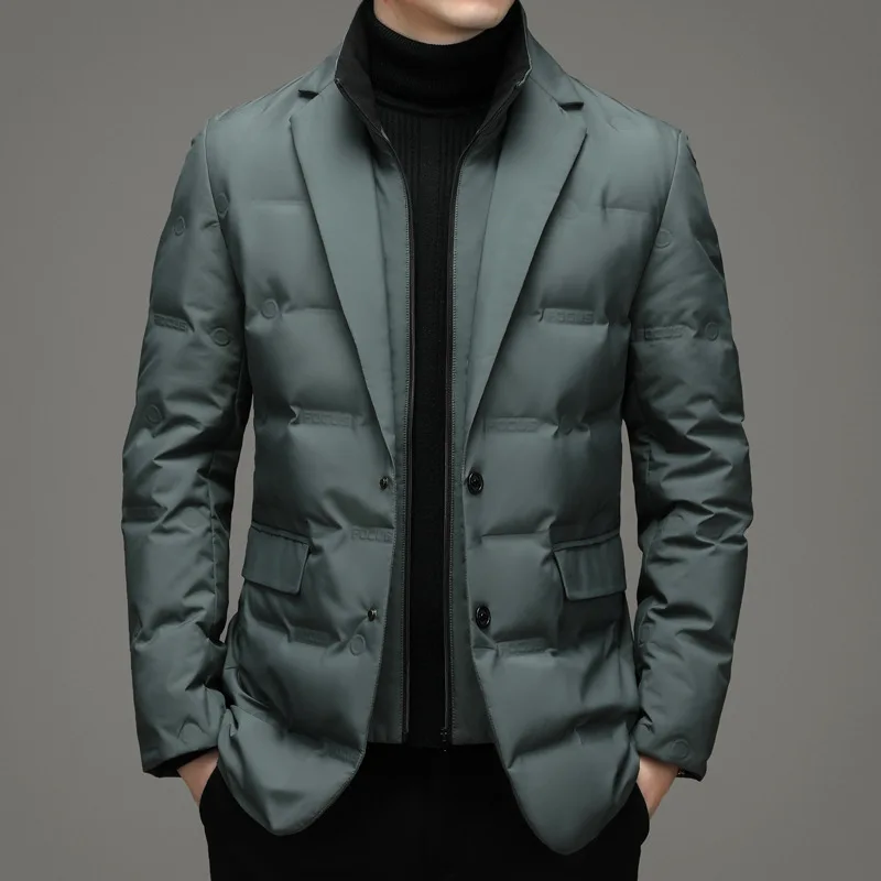 Winter New Fashion Suit Blazers Clothes Men's Solid Color Detachable Stand Collar Long Sleeve Casual Business Trendy Down Coats