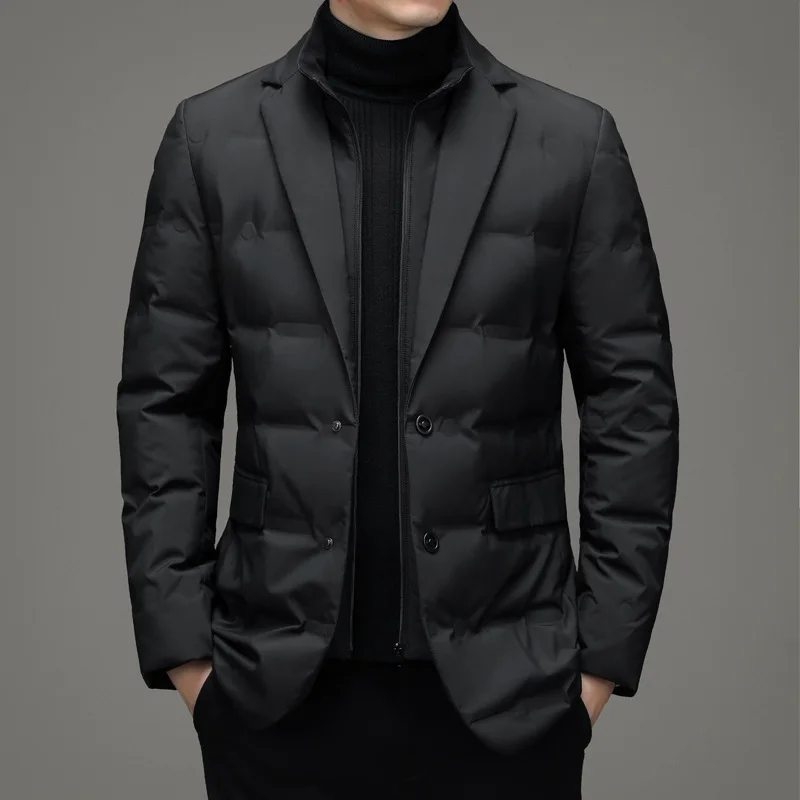 Winter New Fashion Suit Blazers Clothes Men's Solid Color Detachable Stand Collar Long Sleeve Casual Business Trendy Down Coats