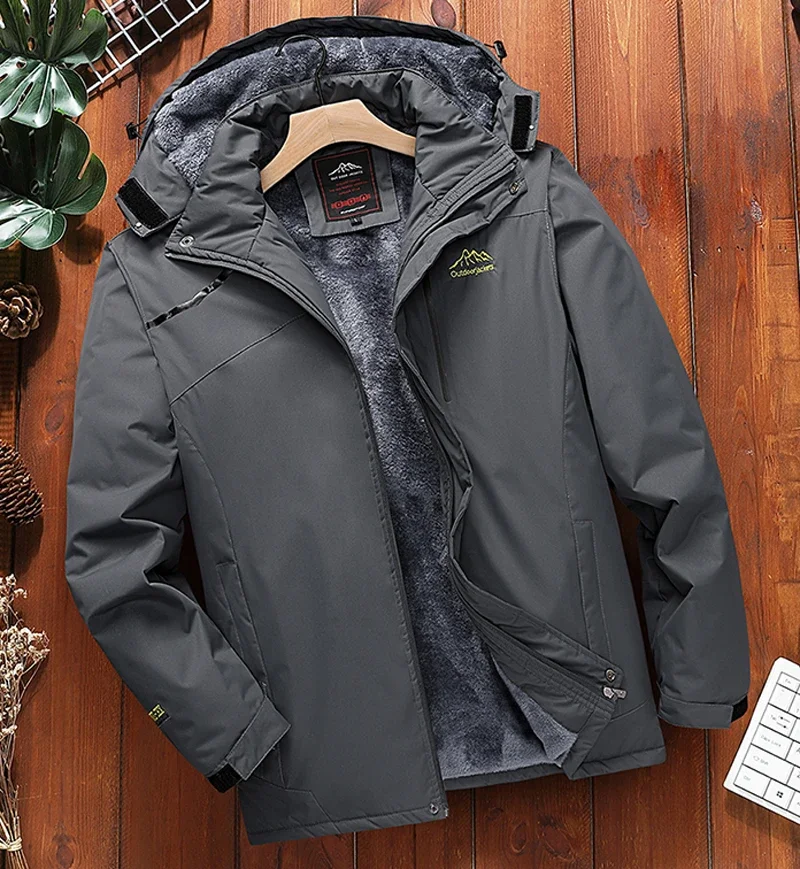 Big Size 9XL Men's Waterproof Parka Hooded Fleece Winter Jacket Male Plus Large Work Snow Thick Warm 5XL Fat Heavyweight Fishing