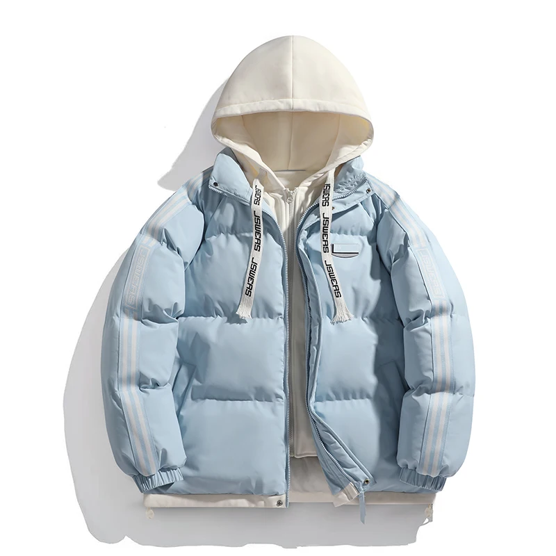 New Solid Color Hooded Couple Style Autumn Winter Trendy Hooded Fake Two-piece Jacket Windproof Thickened Warm Padded Jacket