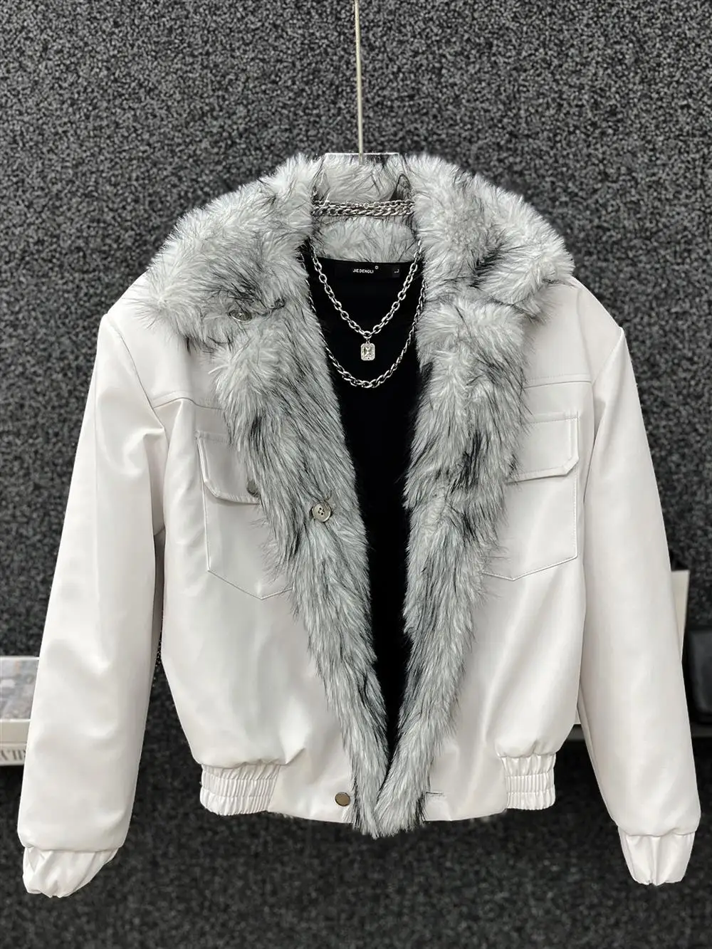 Men's Faux Fur Collar Short Parka Jacket Trendy Street Style Casual Male Thicken Warm Plush Cotton‑Padded Winter Outerwear