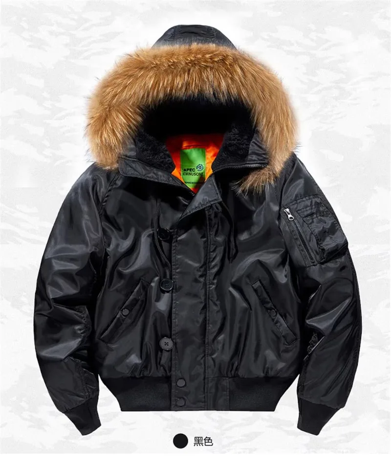 Military Fur Collar Hood Warm Tactical Bomber Winter Jackets Men Hooded N2B Outwear Coats Windproof Flight Pilot Jackets