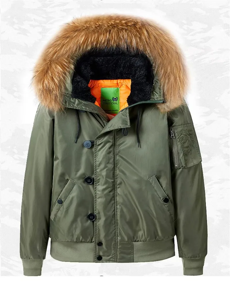 Military Fur Collar Hood Warm Tactical Bomber Winter Jackets Men Hooded N2B Outwear Coats Windproof Flight Pilot Jackets