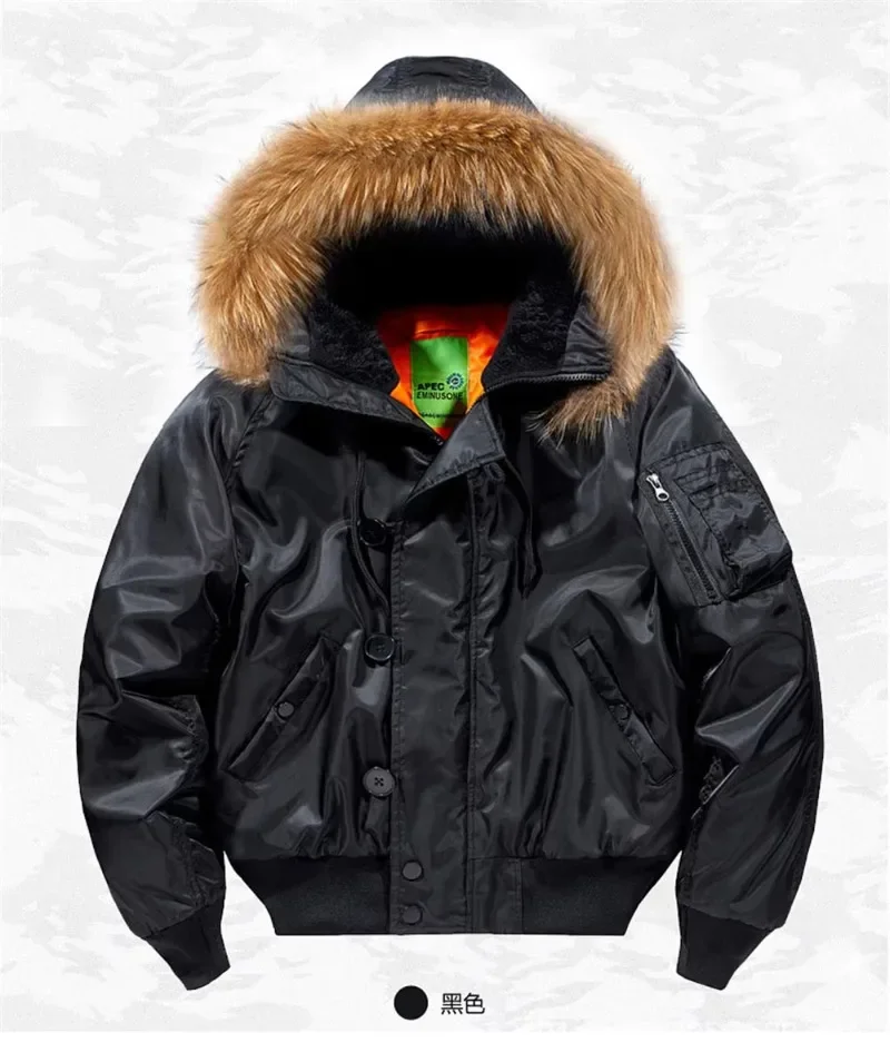 Military Fur Collar Hood Warm Tactical Bomber Winter Jackets Men Hooded N2B Outwear Coats Windproof Flight Pilot Jackets