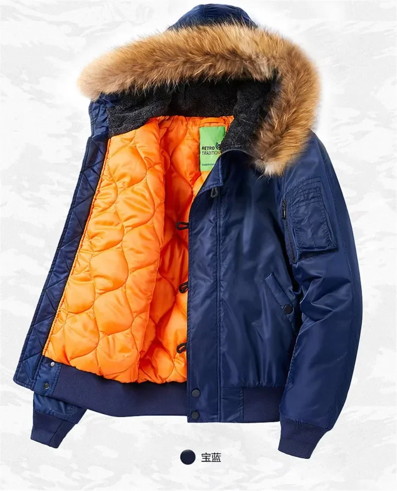 Military Fur Collar Hood Warm Tactical Bomber Winter Jackets Men Hooded N2B Outwear Coats Windproof Flight Pilot Jackets
