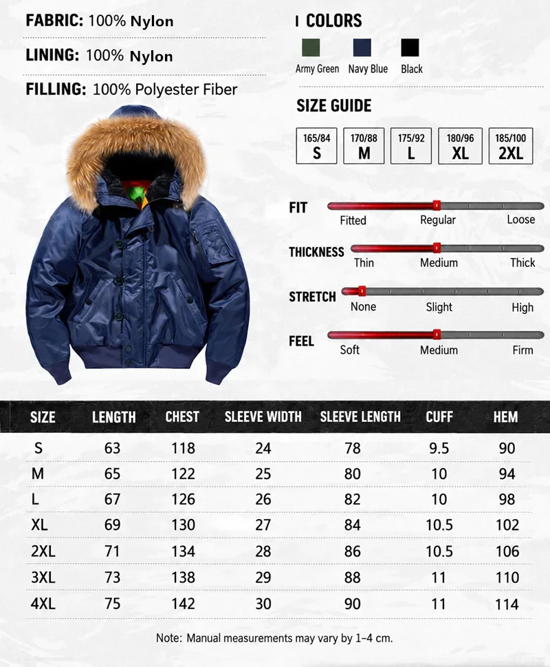 Military Fur Collar Hood Warm Tactical Bomber Winter Jackets Men Hooded N2B Outwear Coats Windproof Flight Pilot Jackets