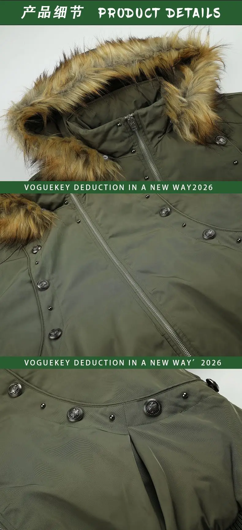 PFHQ Hooded Faux Fur Collar Male Padded Jacket Metal Button Rib Cuff Hem Loose Warm Winter Men Streetwear Coat 21P5311
