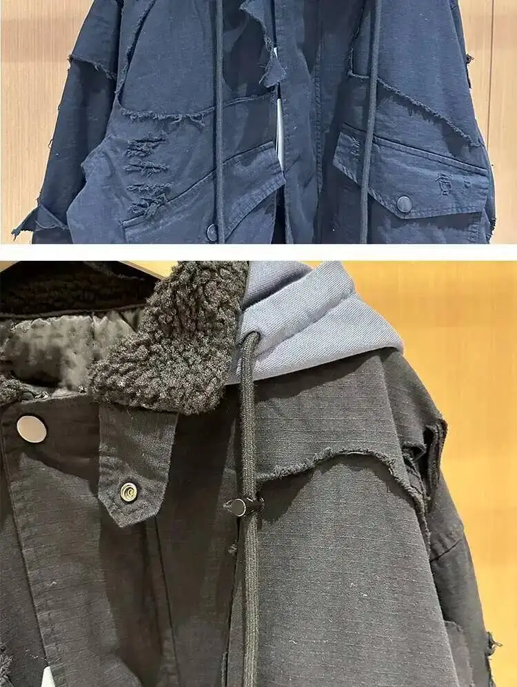 FEWQ American High Street Hooded Jacket Cotton Darkwear 2024 Solid Color Long Sleeve Male Tops Pocket Design 24E5366