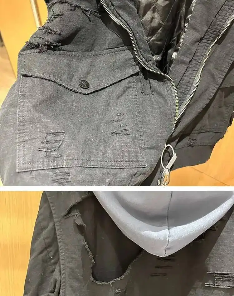 FEWQ American High Street Hooded Jacket Cotton Darkwear 2024 Solid Color Long Sleeve Male Tops Pocket Design 24E5366
