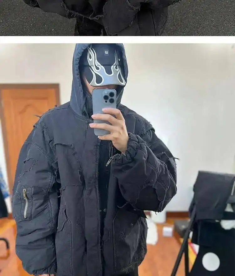 FEWQ American High Street Hooded Jacket Cotton Darkwear 2024 Solid Color Long Sleeve Male Tops Pocket Design 24E5366