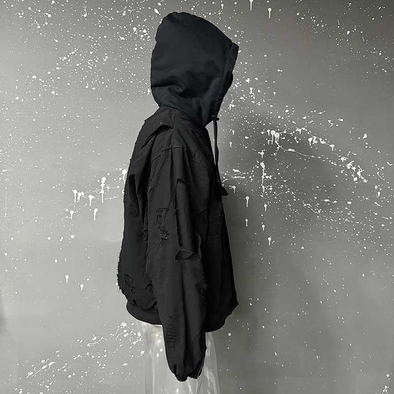 FEWQ American High Street Hooded Jacket Cotton Darkwear 2024 Solid Color Long Sleeve Male Tops Pocket Design 24E5366