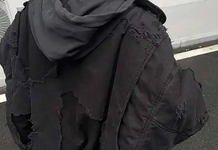 FEWQ American High Street Hooded Jacket Cotton Darkwear 2024 Solid Color Long Sleeve Male Tops Pocket Design 24E5366