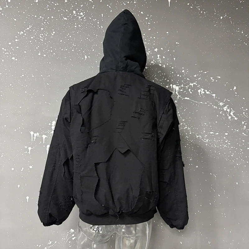 FEWQ American High Street Hooded Jacket Cotton Darkwear 2024 Solid Color Long Sleeve Male Tops Pocket Design 24E5366